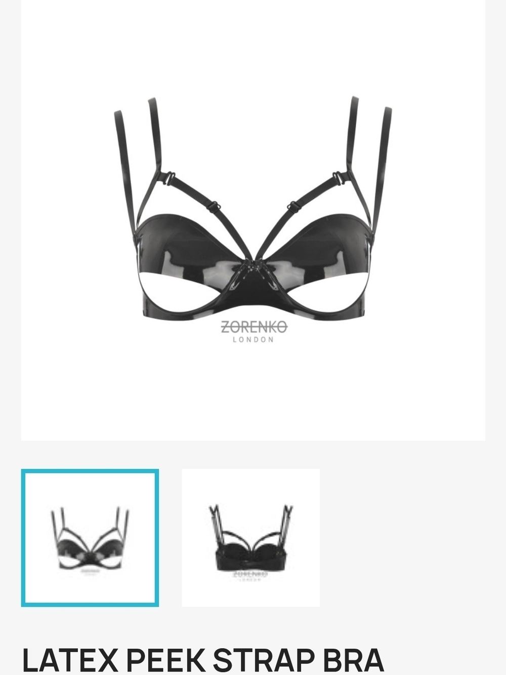 Zorenko London Latex Peek Strap Bra in Pearl-Sheen Pewter - Picture 2 of 7